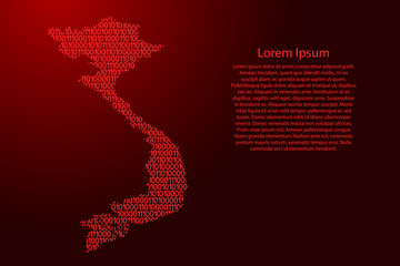 Vietnam map abstract schematic from red ones and zeros binary digital code for banner, poster, greeting card. Vector illustration.