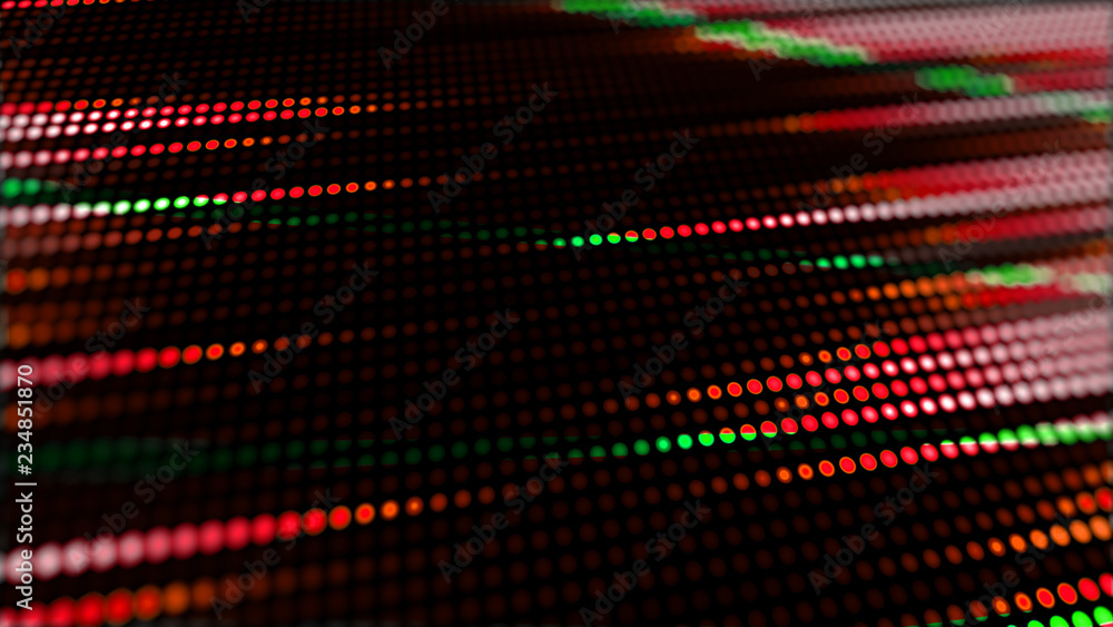 Poster red and green dots led lights table with depth of field copy space background