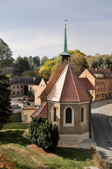 Europa, Deutschland, Sachsen, Landkreis Bautzen, sächsische Oberlausitz, Löbau, Heilig-Geist-Kirche, von der Jugendbrücke aus gesehen