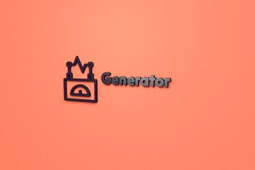 Text Generator with dark-violet 3D illustration and orange background