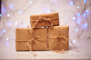 gift box with red ribbon and bow on white background