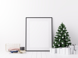 Mock Up Poster Frame with Christmas Winter Decoration