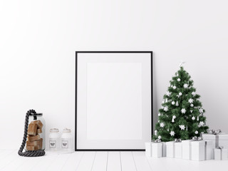 Mock Up Poster Frame with Christmas Winter Decoration