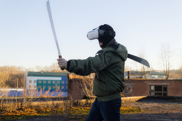 Training a person wearing virtual reality glasses