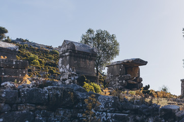 Ruins of ancient tombs Sidyma in Turkey