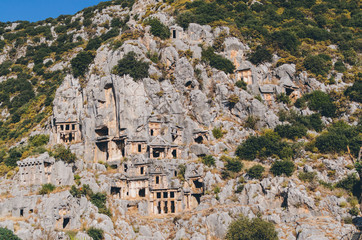 Myra Rock Tombs, ruins of the anceint necropolis, Demre, Antalya Province, Lycia, Anatolia, Turkey,