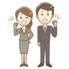 スーツ　男女　ガッツポーズ