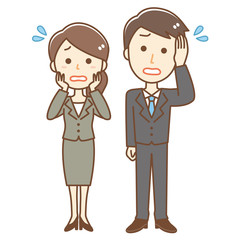 スーツ　男女　焦り