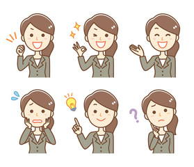 スーツ　女性　表情セット　上半身