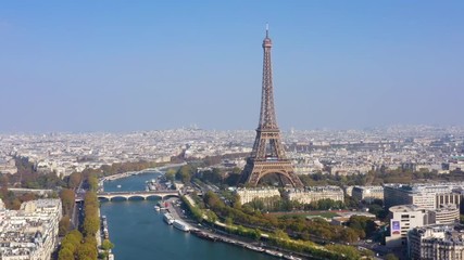 Aerial view of Paris, the Seine river and eiffel tower