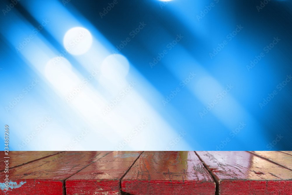 Canvas Prints wooden desk with blue gradient tone abstract background bokeh circles for christmas background