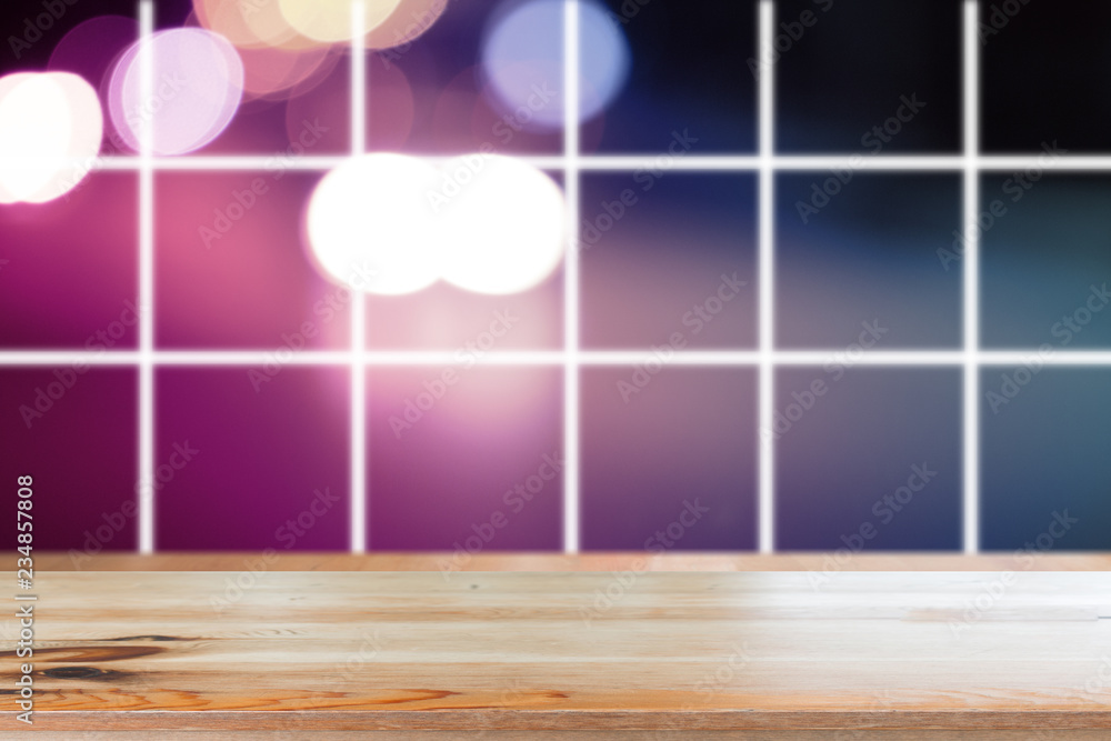 Canvas Prints wooden desk with blurred light bokeh abstract background