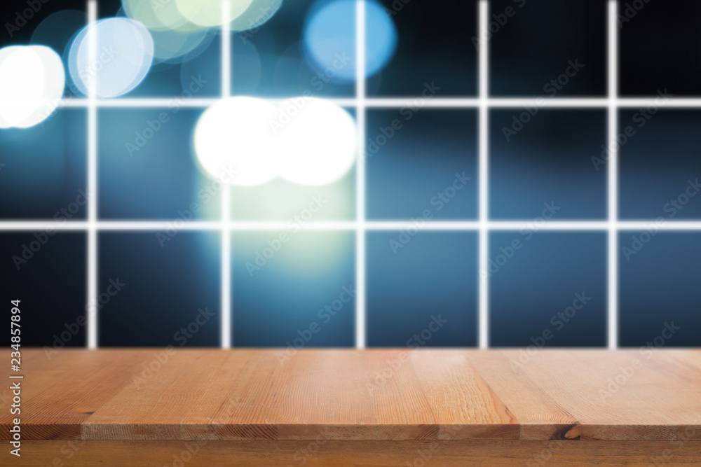 Canvas Prints wooden desk with blurred light bokeh abstract background