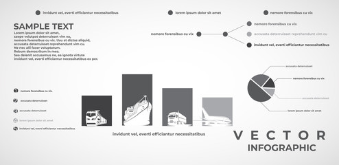 Various transport and delivery of cargo, vector infographics.