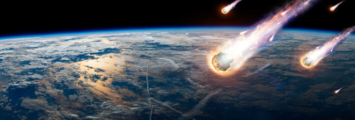 A comet, an asteroid, a meteorite glows, enters the earth's atmosphere. Attack of the meteorite....