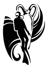 Scuba diving. diver and underwater treasures. vector image for illustration