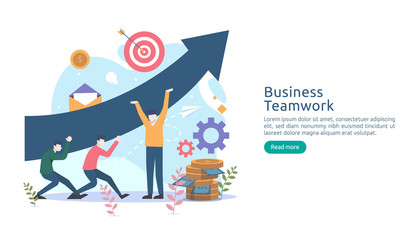 teamwork business brainstorming Idea concept with big yellow light bulb lamp, tiny people character. creative innovation solution. template for web landing page, banner, presentation, social media.