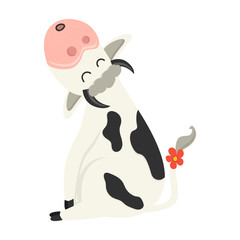 Cute cow sits and mumbles. Set of cute Cows character in various poses