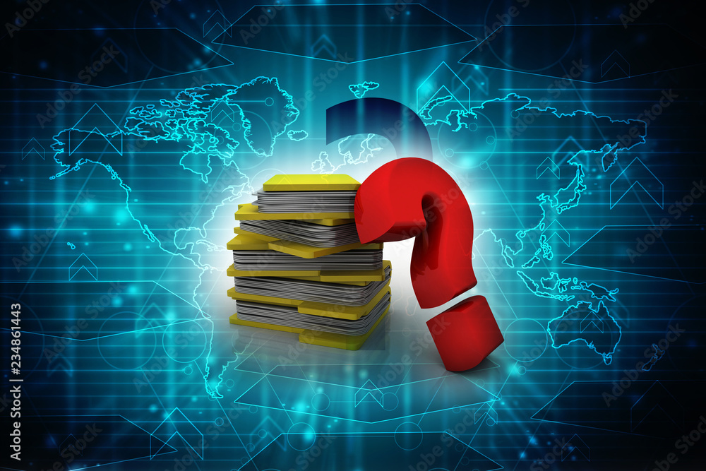 Poster 3d rendering file folder with question symbol