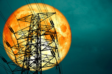 super blood moon back silhouette power electric pole night heap cloud on sky
