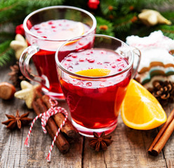 Glasses of hot mulled wine