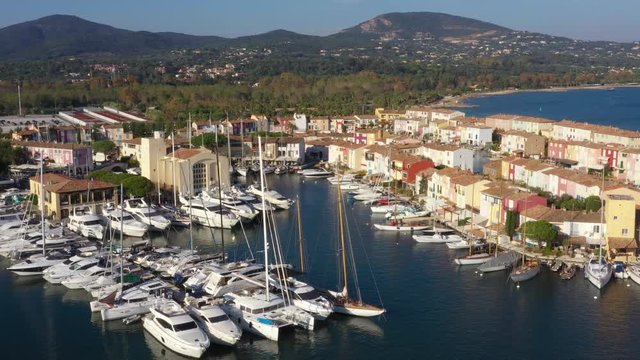 France, Var, Gulf of St Tropez, Port Grimaud, marina in the lakeside city (aerial view),
