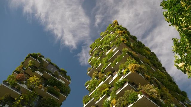milan city sunny day famous downtown living buildings up view 4k italy
