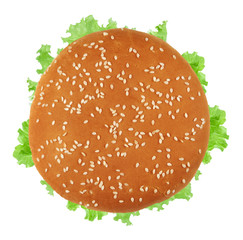 Fresh vegan burger top view. Isolated