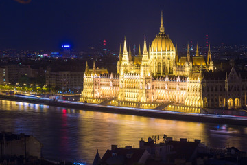 Hungarian Parliament.  night lights 