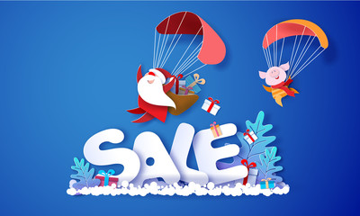 2019 New Year Sale design card with Santa Claus