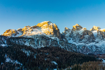 dawning in the dolomite mountains