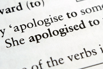 Apologised phrase in English textbook Selective focus