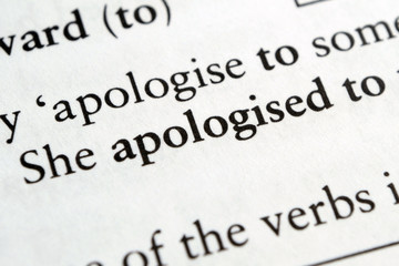Obraz premium Apologised phrase in English textbook Selective focus