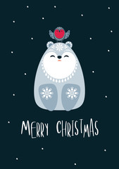 Fototapeta na wymiar Christmas greeting card with cute polar bear. Vector background.
