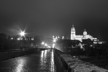 bridge at night with lights reflected on the wet floor wt by the rain