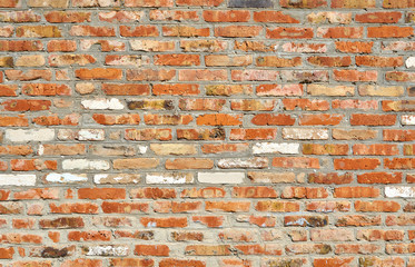 Wall of old red brick for use as background texture