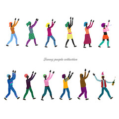 set of small festive stylized people clapping hands