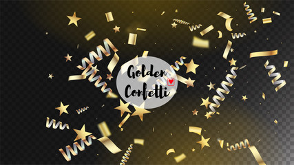 Modern Fireworks Glitter Confetti Card Background. Cool Glamour Christmas, New Year, Birthday Party Holiday Frame. Horizontal Stars Night Sky Background. Gold Fireworks Glitter Confetti
