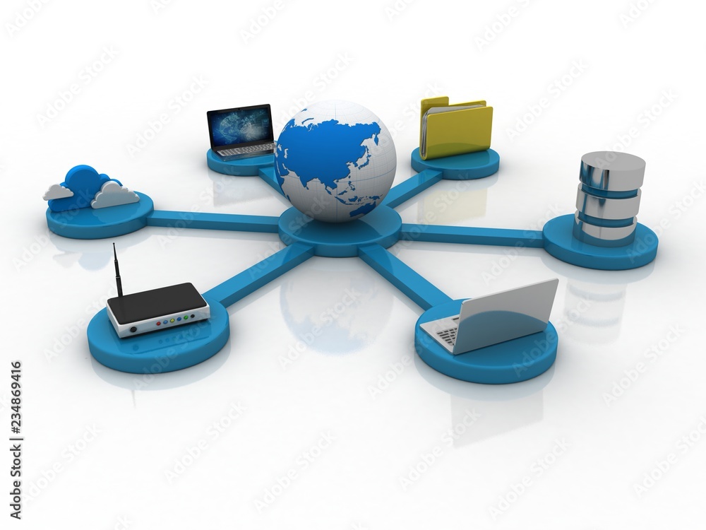 Poster 3d rendering network and internet communication concept