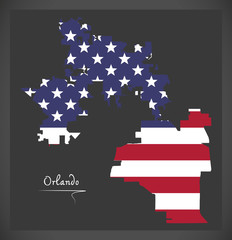 Orlando Florida City map with American national flag illustration