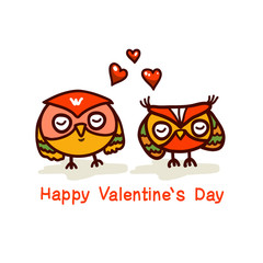 cute owls couple valentines day vector hand drawn illustration