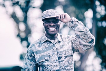 Portrait of happy military soldier - Powered by Adobe
