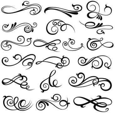 Set of elegant decorative filigree elements