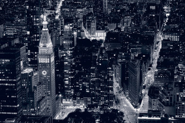 Closeup New York city at night in Black & White