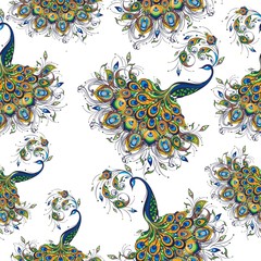 Seamless pattern with peacock