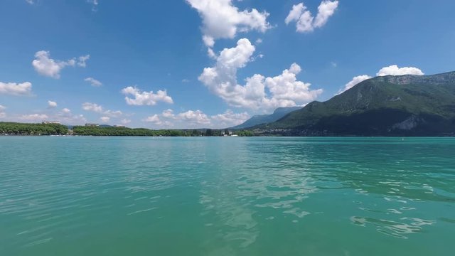 Lake overlooking the mountains in the French city of Annecy.