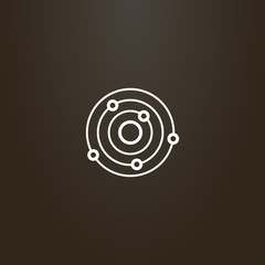 white sign on a black background. vector outline sign of line art planet with satellites