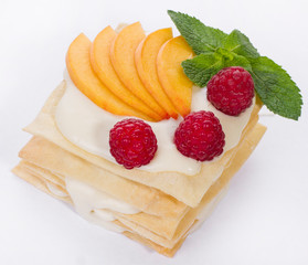 cake puff with cream on white background