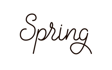Vector black and white spring lettering on minimal trendy flat style. Linear design element. Seasonal logo template. Handdrawn text. Illustration. EPS 10.