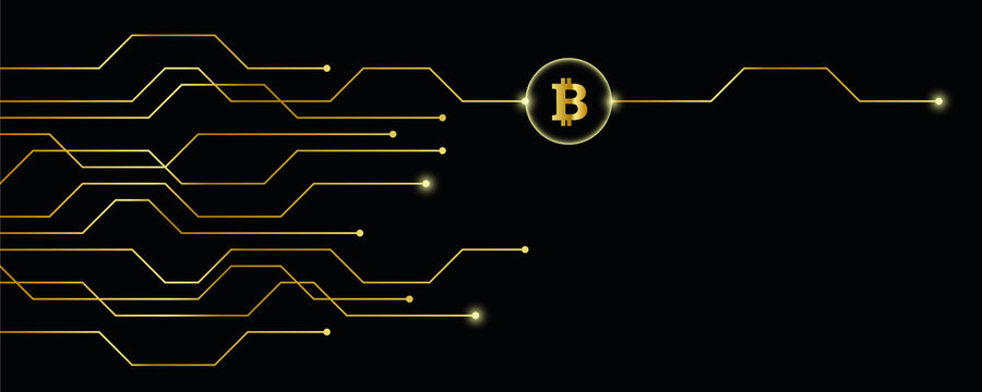 golden bitcoin crypto currency with electronic circuit board vector illustration EPS10